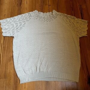 Haband vintage beige mock neck lace knit shirt sleeve twee sweater SIZE L